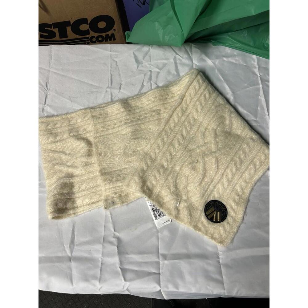 Superdry Cream Cable Knit Scarf Wool Blend‎ One Size New With Tags